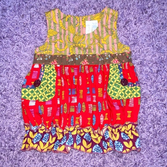 4 Matilda Jane Paint By Numbers Boutique Red Jester Shasta Bubble Tunic Tie Top - Picture 3 of 11